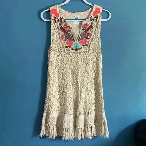 Anthropologie Embroidered Crochet Fringed Dress - Picture 2 of 8